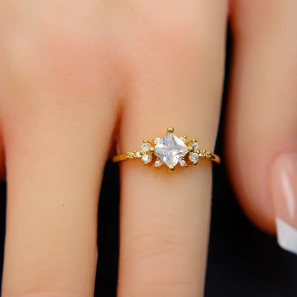 Noble Square Flower Gold Plated Princess Ring for Women, GALCM074-6 - Picture 3 of 8